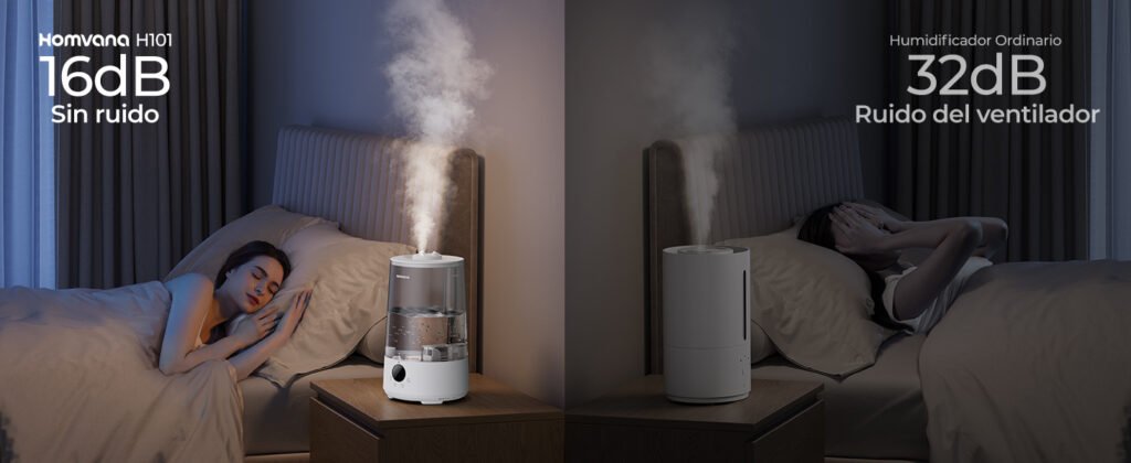 Humidificador Homvana es ideal para dormir, gracias a que es muy silencioso.